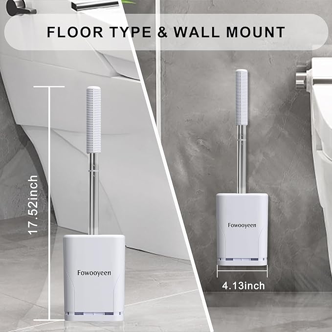 Fowooyeen Silicone Toilet Brush and Holder Set, Automatic Toilet Bowl Brushes with Ventilation Slots Base for Bathroom Cream