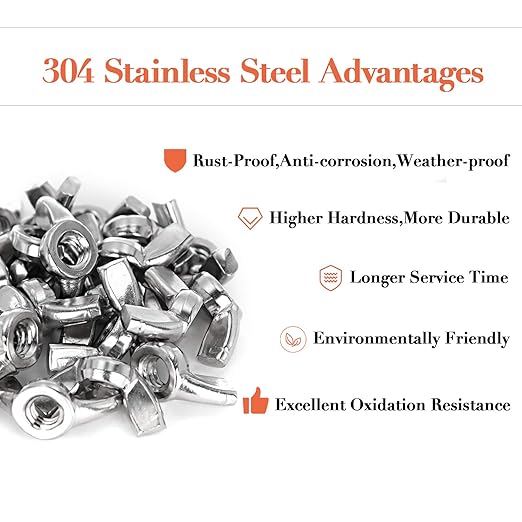 Hurrican 14"-20 Stainless Steel Wing Nuts - 50PCS Butterfly Ear Wingnuts