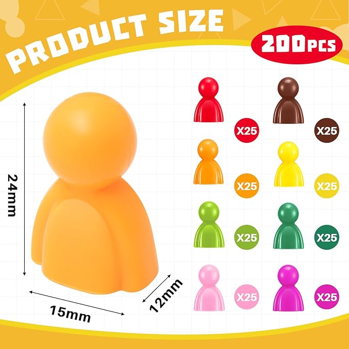 Liliful 200 pieces of multicolor plastic board game, board game tokens, ideal for sorting, counting, spare parts, 8 colors