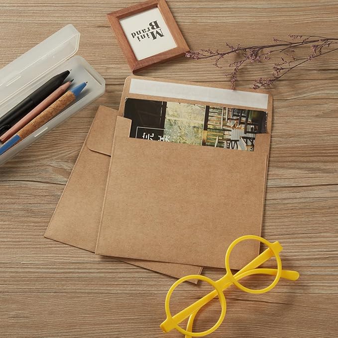 50 Pack Colorful 6 x 6 Envelopes Square Envelopes Self Seal for Wedding, Party Invitations, Greeting Cards, Announcements, Photos, CDDVD Sleeves (Brown)
