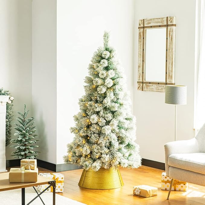Glitzhome 22" D Gold Hammered Metal Tree Collar Tree Base Cover Decorative Christmas Tree Ring for Christmas Decoration