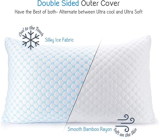 Nestl Cooling Pillow, Shredded Memory Foam Pillows King Size Set of 2, Gel Infused Cool Pillow, Adjustable King Size Pillow for Sleeping, Breathable King Pillow, Washable Removable Bed Pillow Cover