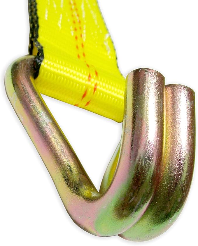 2" x 27 FT Yellow Cargo Strap wFinger Wire J Hooks Heavy Duty 3,335 LBS Working Load Professional Tie Down Cargo Control Containment (Replacement Strap Only)