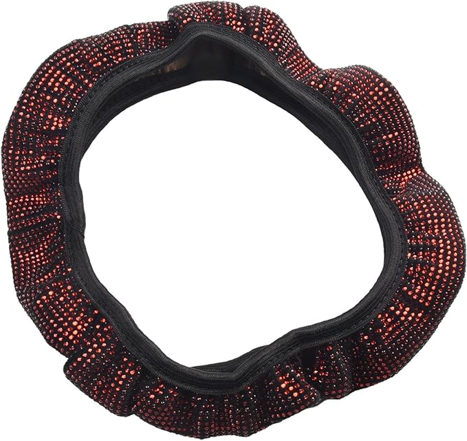 Steering Wheel Cover Women 15 inches Red Diamond Car Steering Wheel Cover Sparkling Anti-Slip Design with Comfortable Flannel Material