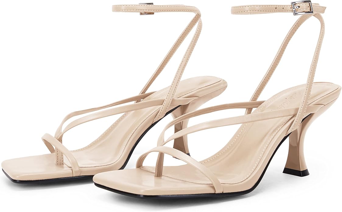 PiePieBuy Women's Lace Up Heeled Sandals Square Flip Flop High Heels Strappy Party Shoes