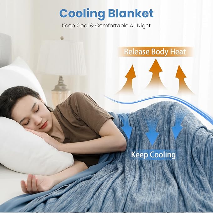 OIGAE Cooling Blanket Throw Size, Summer Blanket for Hot Sleepers, Arc-Chill Q-Max 0.5 Cool Fiber, Thin Lightweight Breathable Cold Throw Blanket for Bed Couch All Season Use, 50"x70", Blue