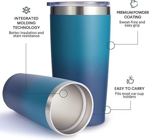 Volhoply 20oz Stainless Steel Tumbler with Lid and Straw,Double Wall Insulated Travel Iced Coffee Mug Fits Cup holder,Powder Coated Cups for Hot and Cold Drinks,Gifts for Women Men(Dark Night,1 Set)