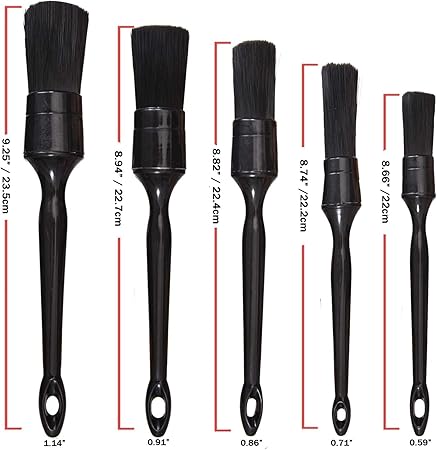 Car Detailing Brush Set, 5 Pack Auto Black Detail Brushes, Comfortable Grip and Scratch-Free Cleaning Brush for Car Interior or Exterior, Wheels, Tires, Engine Bay, Leather Seats, Door Panels, Emblems