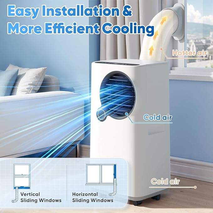 Portable Air Conditioners, 16000 BTU 6-in-1 Cooling, Dehumidifier & Fan, Ultra Quiet with 24H Smart Timer, Auto Shut-Off & Child Lock for Home/Bedroom/Office