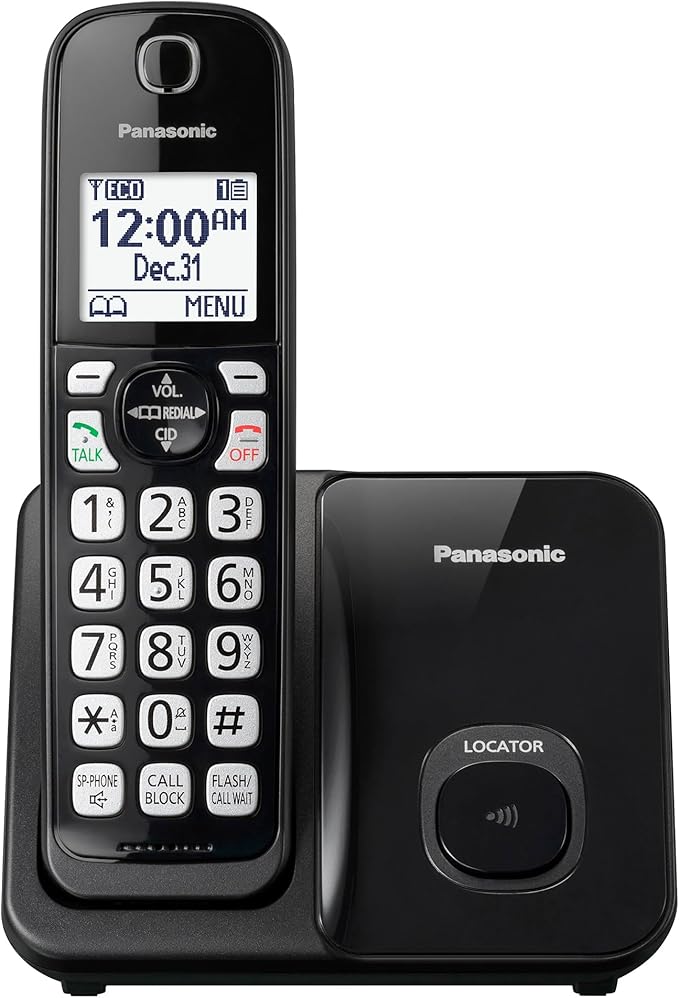 Panasonic Cordless Phone System, Expandable Home Phone with Call Blocking, Bilingual Caller ID and High-Contrast Display, 1 Handset - KX-TGD610B (Black)