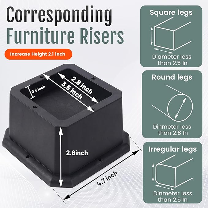 BTSD-home Furniture Risers 2 Inch Bed Risers Heavy Duty Adjustable Dorm Bed Lifts Risers Table Desk Chair Leg Extenders 4 Pack Black