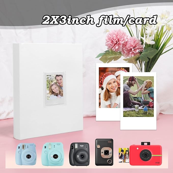 128 Pocket Photo Album with Writing Space and Front Window, 3 Inch Picture Book for Polaroid Compatible with Fujifilm Instax Mini 12 11 9 8 7 99 40 Instant Camera,K-pop Photocards (White)