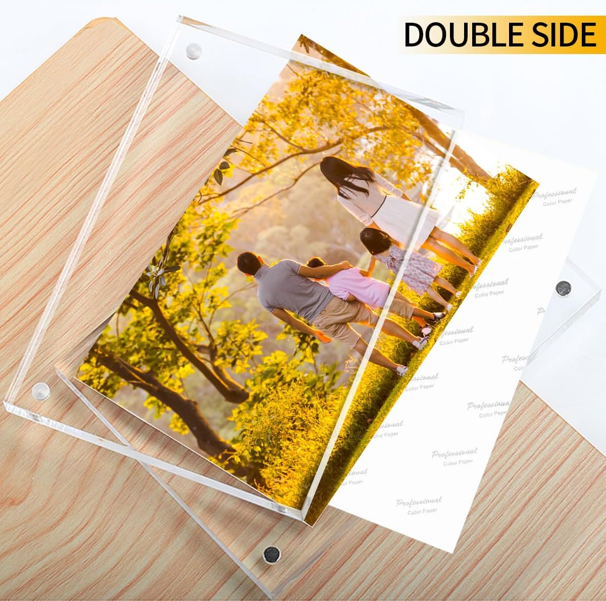 Sezanrpt 3 Pack Acrylic Picture Frames 5x7 Inch Free Standing, Clear Crystal 5'' x 7'' Picture Frame, Office Desktop Magnetic 5x7 Lucite Photo Frame for Specimens, Tickets, Stamps, Pictures Display