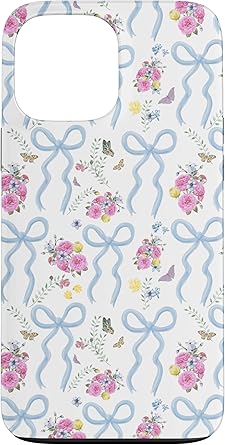 iPhone 13 Pro Max Aesthetic Light Blue Bows, Roses and Butterflies Case