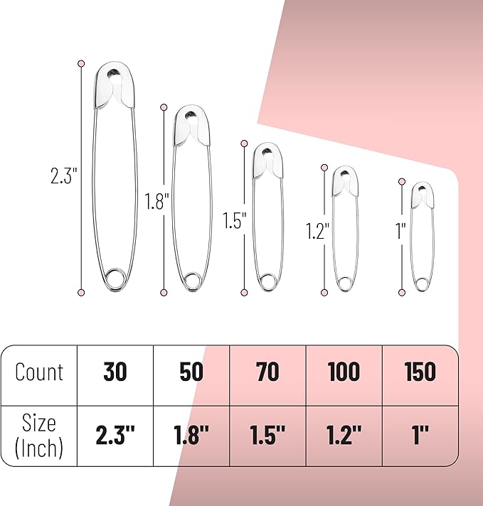 Mr. Pen- Safety Pins Assorted, 400 Pack, 5 Different Sizes, Silver, Assorted Safety Pins, Safety Pin, Small Safety Pins, Safety Pins Bulk, Large Safety Pins, Safety Pins for Clothes