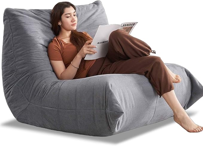 Modern Living Room, Adult Bean Bag Floor Sofa, Super Soft and Comfortable Memory Foam Lazy Sofa, Togo Recliner Furniture, Suitable for Balcony Bedroom Fireside Chair(Light Gray)