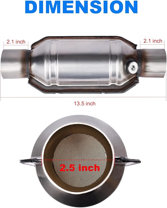 2.5" Universal Catalytic Converter, 2.5 Inch Inlet/Outle Cat Converter with O2 Port and Heat Shield (EPA Compliant)