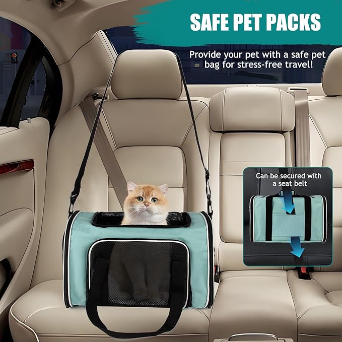 Cat, Dog Carrier for Small Medium Pet Carriers Up to15Lbs, Cat Carrier Soft- Sided Puppy Cat Bag Portable Foldable Airline Approved Carrier Travel (Green 18 11 11)