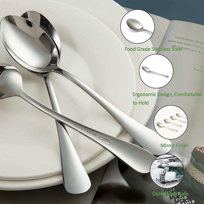 Stainless Steel 12-Piece Teaspoons Set, Table Dessert Spoons Pack for 12 (Silver 6.7 Inches)