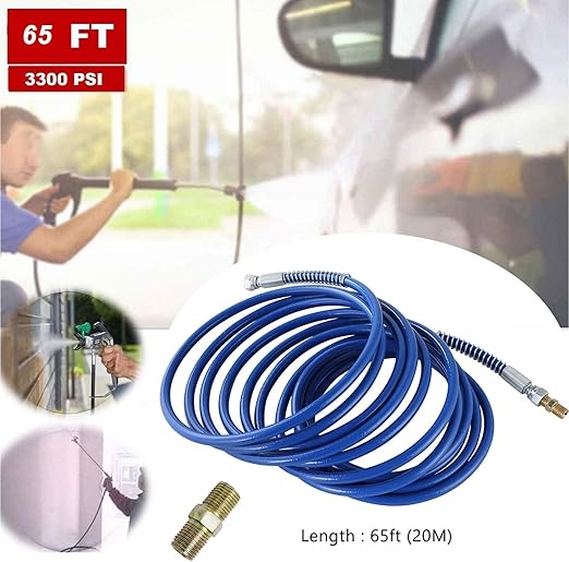 65ft x 1/4" Airless Paint Spray Hose ,Blue Color Sprayer Light Flexible Fiber Tube (20 Meter for 3300PSI Maximum 4300 PSI Sprayer Gun)