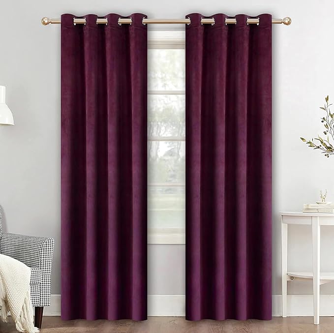Dark Purple Velvet Curtains 84 inches Long Grommet Blackout Curtains for Bedroom Light Blocking Thermal Insulation Drapes Set of 2 Panels 38Aux 84Au