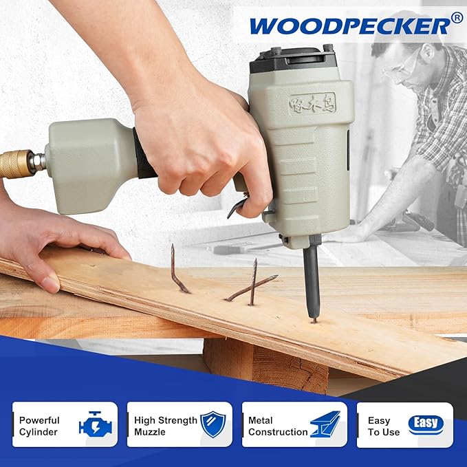 WOODPECKER WTB60 Heavy Duty Pneumatic Nail Remover Gun, Air Punch Nailer Pneumatic Nail Puller Air Denailer Gun for Removing 9-16 Gauge Nails