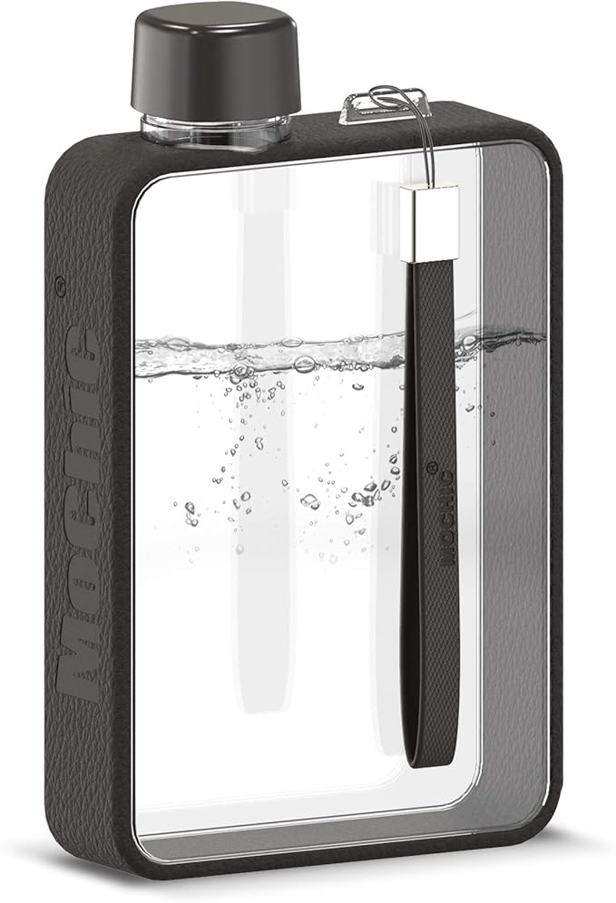 Mochic 13oz Flat Water Bottle - Portable Travel Mug Handbag Slim Cold Plastic Flask BPA Free A5 Water Bottle Tritan Plastic Sports, Camping, Gym, Fitness, Outdoor - Leak Proof. 380ml (Black)
