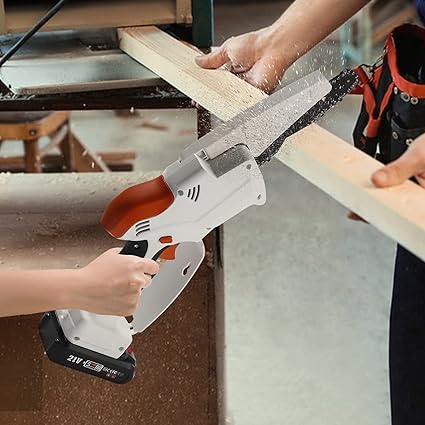 Mini Cordless Chainsaw with Dual Batteries, Efficient Heat Dissipation, and Premium Materials - Handheld Electric Saw for Wood Cutting and Tree Trimming, 8-Inch Chain and 10ms Speed