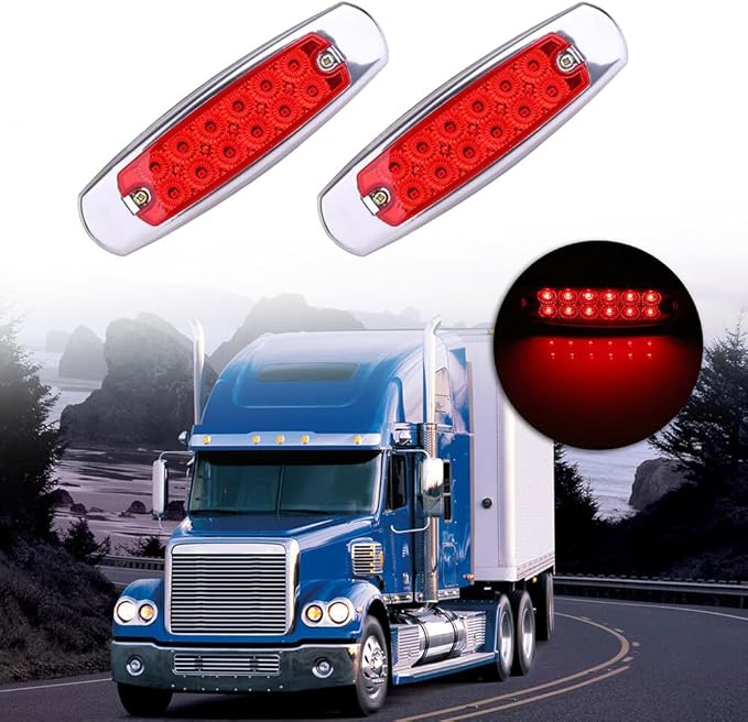 2 x 12 Led Red Lens LED Side Marker Indicator Lights Lamp Front Rear Tail Lamp LED Side Marker Lights Heavy Truck Lighting 2 x Redwhite Lens Fit For Peterbilt Kenworth Freightliner