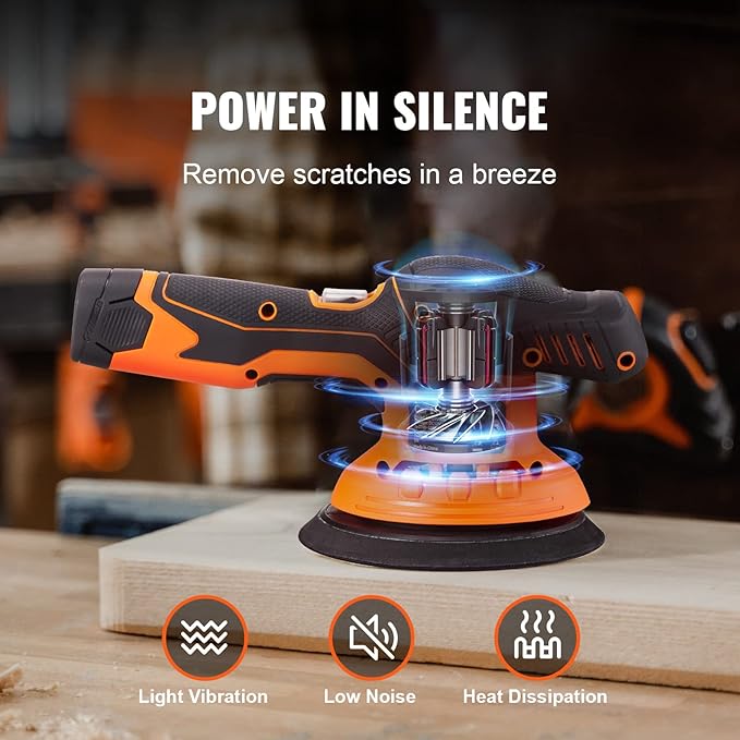 VEVOR Cordless Buffer Polisher, 6-Inch Random Orbital Polisher for Cars, 6 Variable Speed 5200RPM, with 1PC 12V Rechargeable Battery, Wireless Polisher Kit for Car DetailingPolishingWaxing