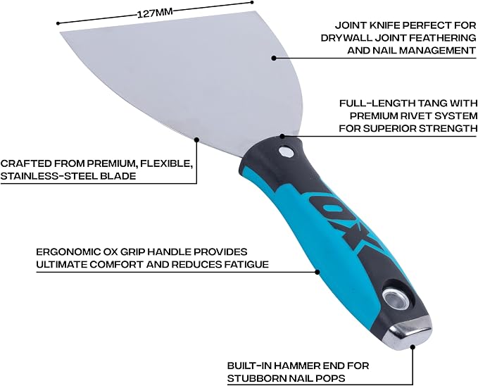 Premium Drywall Putty Knife 5-Inch - Professional Stainless Steel Mud Knife, Joint Compound - Comfort Grip Handle with Metal Hammer End - Taping & Mudding Tools - Esptulas para Drywall Knives
