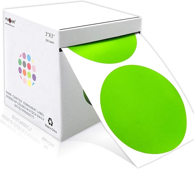 PARLAIM 3 Inch Round Color-Code Dot Stickers, 500 per Dispenser Box Roll dots Label,Light Green Inventory Circle Stickers