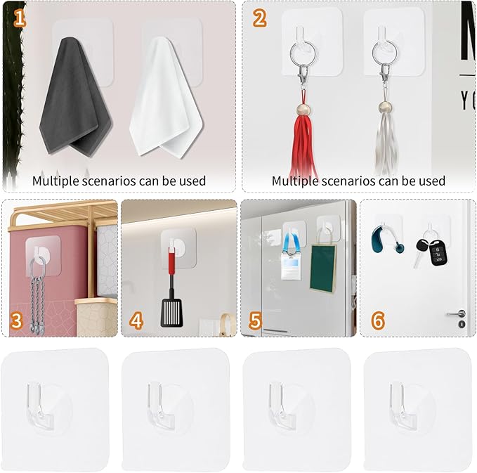 12 Pack Adhesive Hooks Clear Plastic Waterproof Heavy Duty Sticky Wall Ceiling Door Window Pothook Home Kitchen Bathroom Shower Office for Hanging Hat Towel Picture Coats (12)