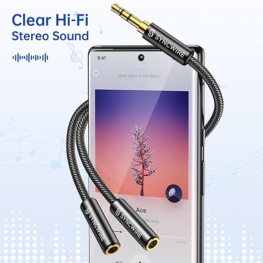 Syncwire Headphone Splitter, Nylon-Braided Extension Cable Audio Stereo Y Splitter (Hi-Fi Sound), 3.5mm Male To 2 Ports 3.5mm Female Headset Splitter for Phone, PS4, Switch, Tablets More