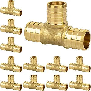 12" PEX Tee, 12 Pack PEX Fitting for Whole House Plumbing Remolding, Sturdy and Long-lasting Brass Crimp Fitting