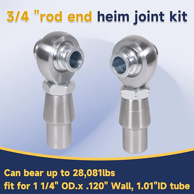 34" Heim Joints Rod End Kit Thread 0.75" Chromoly Heim Joints Suspension Kit Right and Left Hand Traction Bars Steering Kit with Round Tube Adapter Misalignment Spacer Jam Nuts (1 set-34inch)