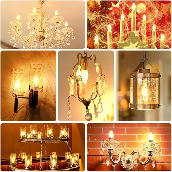 40W Incandescent Equivalent Energy Torpedo Tip Chandelier with Crystal Clear Incandescent Light Bulbs Tip Light Bulb and Medium E26 Candelabra Base (6)
