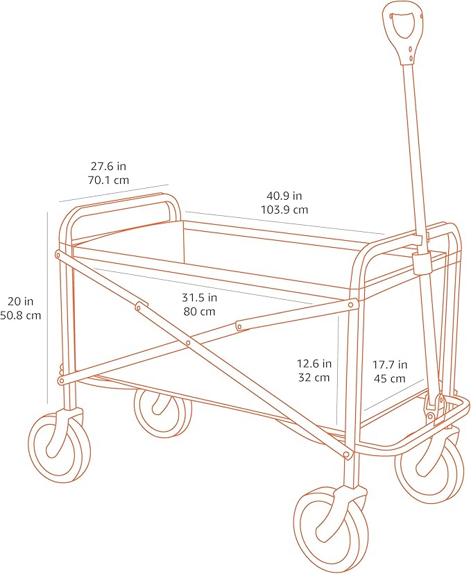 Basics Collapsible Folding Outdoor Utility Wagon for Sports, Garden, Camping, and Shopping, Heavy Duty, Large Capacity, Black