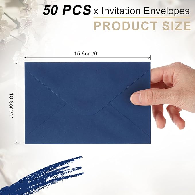 uxcell 50 Pcs Invitation Envelopes, 6 x 4 Inch Self-Adhesive Greeting Card Envelopes with Gummed Seal for Greeting Card, Wedding Invitations, Parties, Letter Mailing (Dark Blue)
