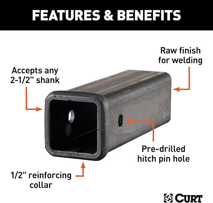 CURT 49510 2-12-Inch x 10-Inch Weld-On Raw Steel Trailer Hitch Receiver Tube, Black