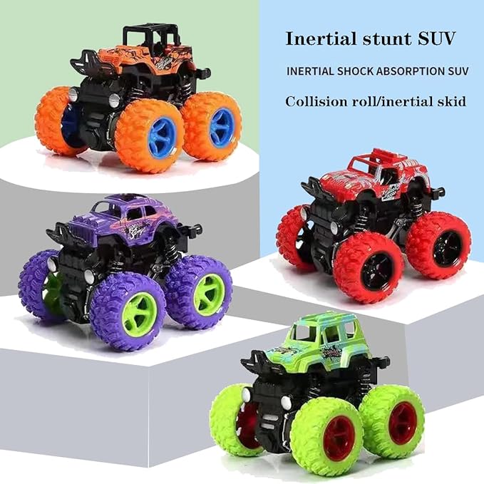 Monster -Truck -Toys, Friction Powered Monster Trucks for Boys, Push and Go Vehicles Toy for Kids, Inertia Vehicle, Stunt On-Road Vehicle, Great for Birthday Party Gift for Boys Girls (Red)
