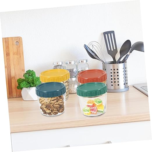 Glass Food Container 4pcs Lid Glass Jar Glass Tea Canister Yogurt Cup Coffee Canisters Cereals Container Glass Canisters with Airtight Lids Glass Sugar Container Food Jar Seal