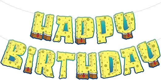 KatchOn, Large Happy Birthday Banner - 10 Feet, No DIY | Yellow Cartoon Happy Birthday Banner Pre-strung for Happy Birthday Decorations kids | Happy Birthday Sign, Yellow birthday party supplies