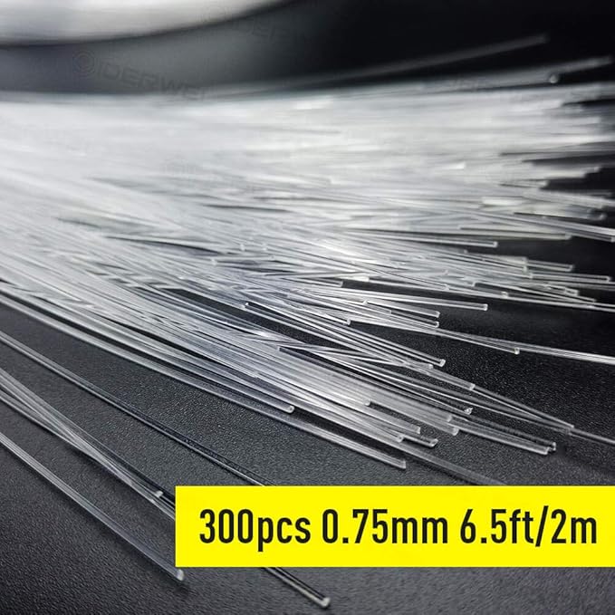 GIDEALED LED Fibre Optic Cable 3 m 225 Pieces (0.75 mm x 200 + 1.0 mm x 20 + 1.5 mm x 5) PMMA Plastic End Glow Fibre Optic Fibre Cable for Star Ceiling Lighting All Types Light Engine Drivers