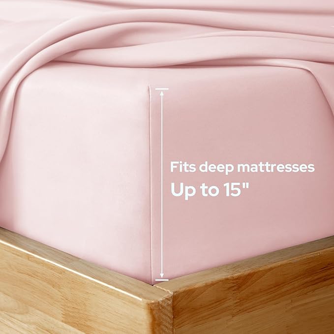HOMEIDEAS Queen Size Bed Sheets - 6 Piece Set (Pale Pink) - Extra Soft Brushed Microfiber 1800 Bedding Sheets, Deep Pocket, Wrinkle Fade Free
