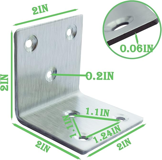 20Pcs Stainless Steel Angle Bracket, 2"x2"x2" Heavy Duty L Brackets for Wood, 50MM 2Inch Wide Corner Brackets Metal Corner Brace 90Degree L Shape Bracket for Wooden Frame Bed Furniture Bookshelf