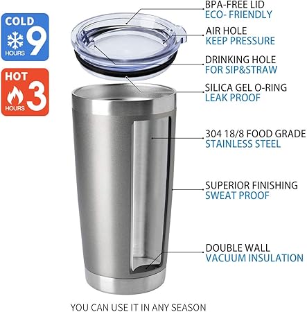HASLE OUTFITTERS 20oz Tumblers Bulk Stainless Steel Cup with Lid Double Wall Vacuum Insulated Coffee Mug for Cold Hot Drinks 1 Pack, Grey