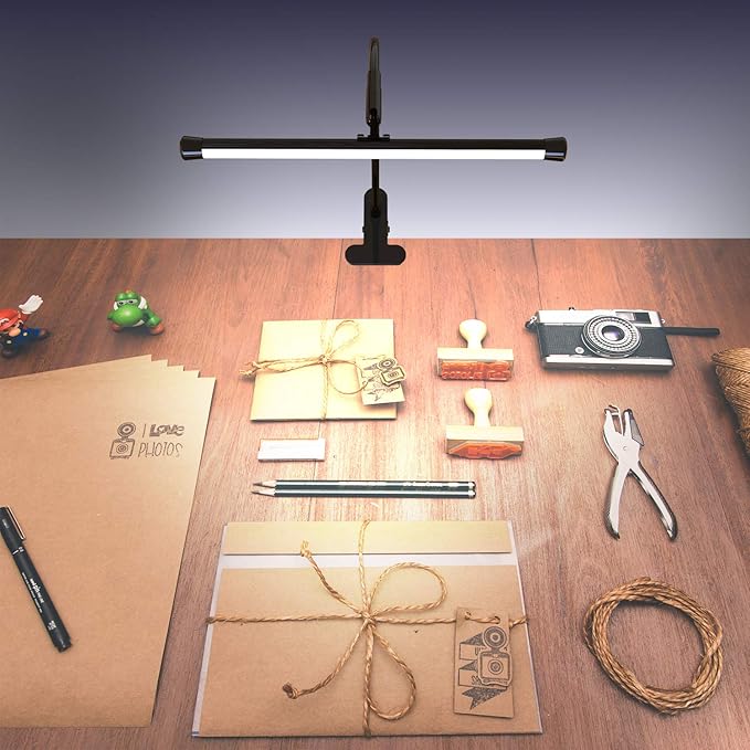 YOUKOYI LED Desk Lamp with Clamp, Flexible Gooseneck Arm Drafting Table Lamp, 10 Brightness Levels, 3 Color Modes, Can be Power by USB, 5W for Headboard, Workbench, Studio, Bedside Reading - Black