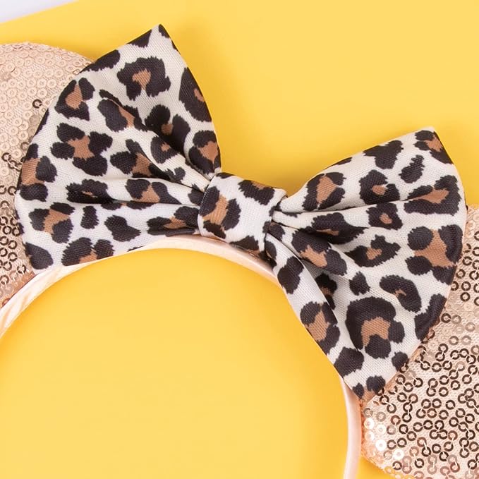 CHuangQi Mouse Ears Headband with Shiny Bow, Double-sided Sequins Glitter Hair Band, for Birthday Party Celebration Event (XC11)