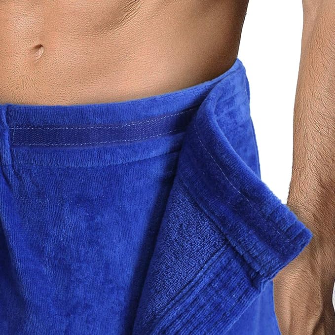 Turkish Cotton Terry Velour Adjustable Body Wrap Towel for Men (Royal Blue, One Size)